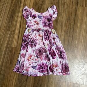 Posh Peanut Toddler Girls 2T Ruffle Twirly Dress Roses Floral VGC Bamboo